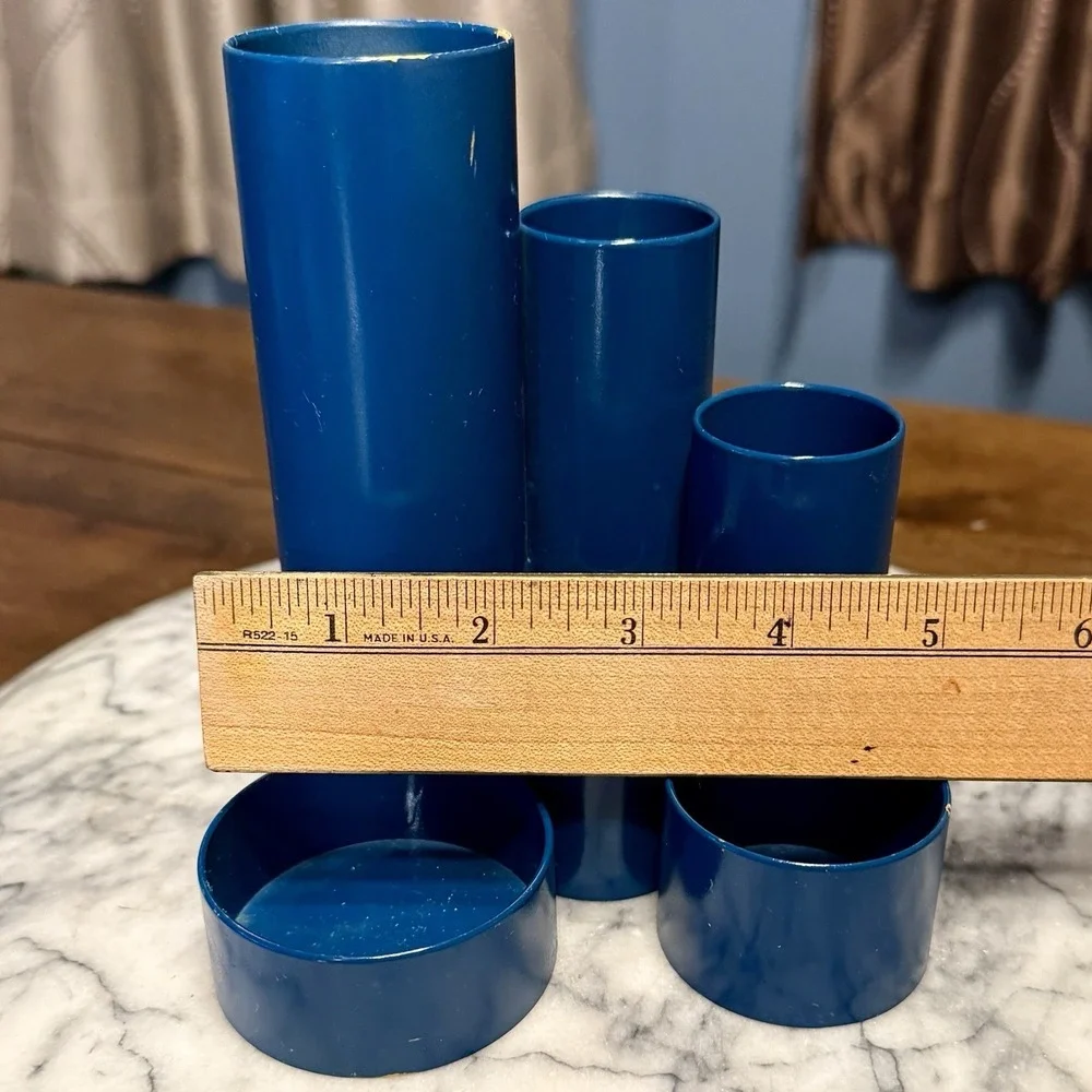 VTG 60s MCM Navy Blue‎ Tidy Tube Maul Desk Organizer Pen Pencil Holder 6x5